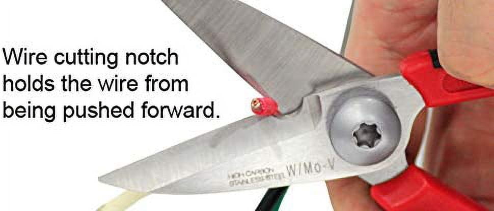 All Purpose Electrician Scissors with Wire Cutting Notch 6-1/8” Cut Strip Electrical Wire, Serrated Blade