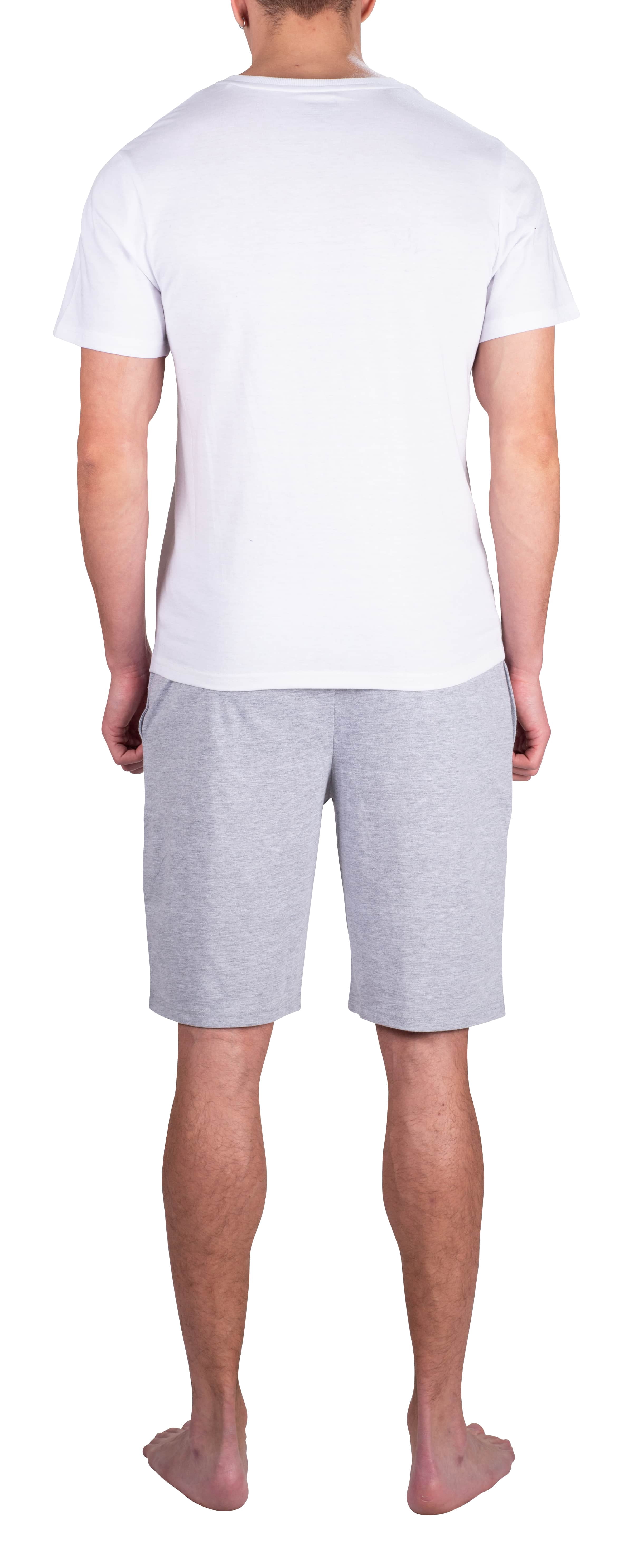 SLEEPHERO Mens Short Sleeve Pajama Set 2 Piece Mens Short Set Sleepwear PJs for Men White w/ Heather Grey Medium