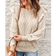 thumbnail image 3 of Suéter de mujer de color puro cuello redondo moda engrosada hombro con volantes suelta manga larga femenina para trabajar beige M, 3 of 7