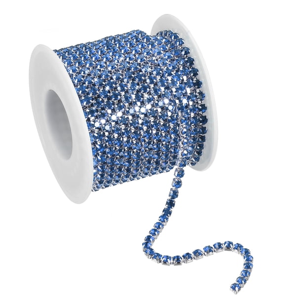 11 Yardas Cristal Imitación Diamante Cadena 4mm Cosido Cerrar Garra Adorno para Bricolaje Joyería Ropa Bolsos Zapatos Decoración Plata Azul Claro Unique Bargains
