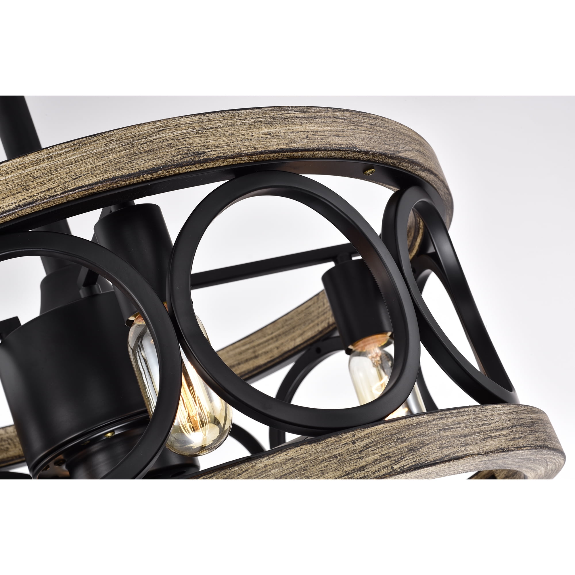 Catrin Matte Black+Imitation Wood Grain 21-Inch 4-Light Open Metal Drum Shade Fandelier