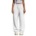 thumbnail image 2 of Women's Drawstring High Waist Wide Leg Sweatpants Y2K Loose Casual Joggrt Pants Soft Athletic Streetwear Pants with Pocket Fall Outfit White, 2 of 8