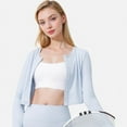 thumbnail image 6 of Active Women's Cropped Button-Front Long Sleeve Top with Thumbholes - X Large, Light Blue, 6 of 7