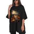 thumbnail image 4 of Plus Size Shirt for Women Black Tops for Women Short Sleeves Shirt for Women Village T Shirt Crewneck Shirt for Women XL, 4 of 5