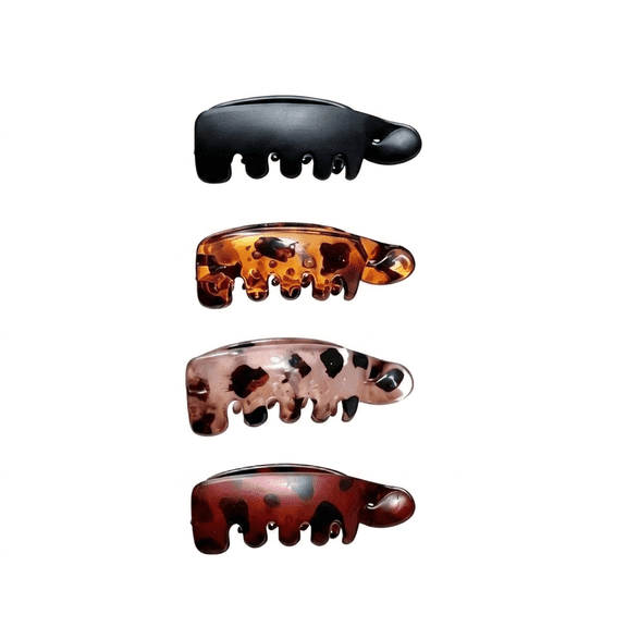 Banana Clip, 4Pcs Matte Leopard Tortoise Print Bannana Clips Non-Slip Strong Grip Fish Shaped Decorative Hair Accessories for Women Thin Short Hair Styling Ponytail Updo