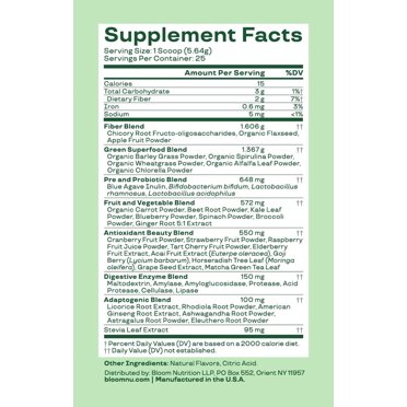 Bloom Nutrition Greens & Superfoods Powder - Mango Flavor (25 Servings) EXP 03/2026