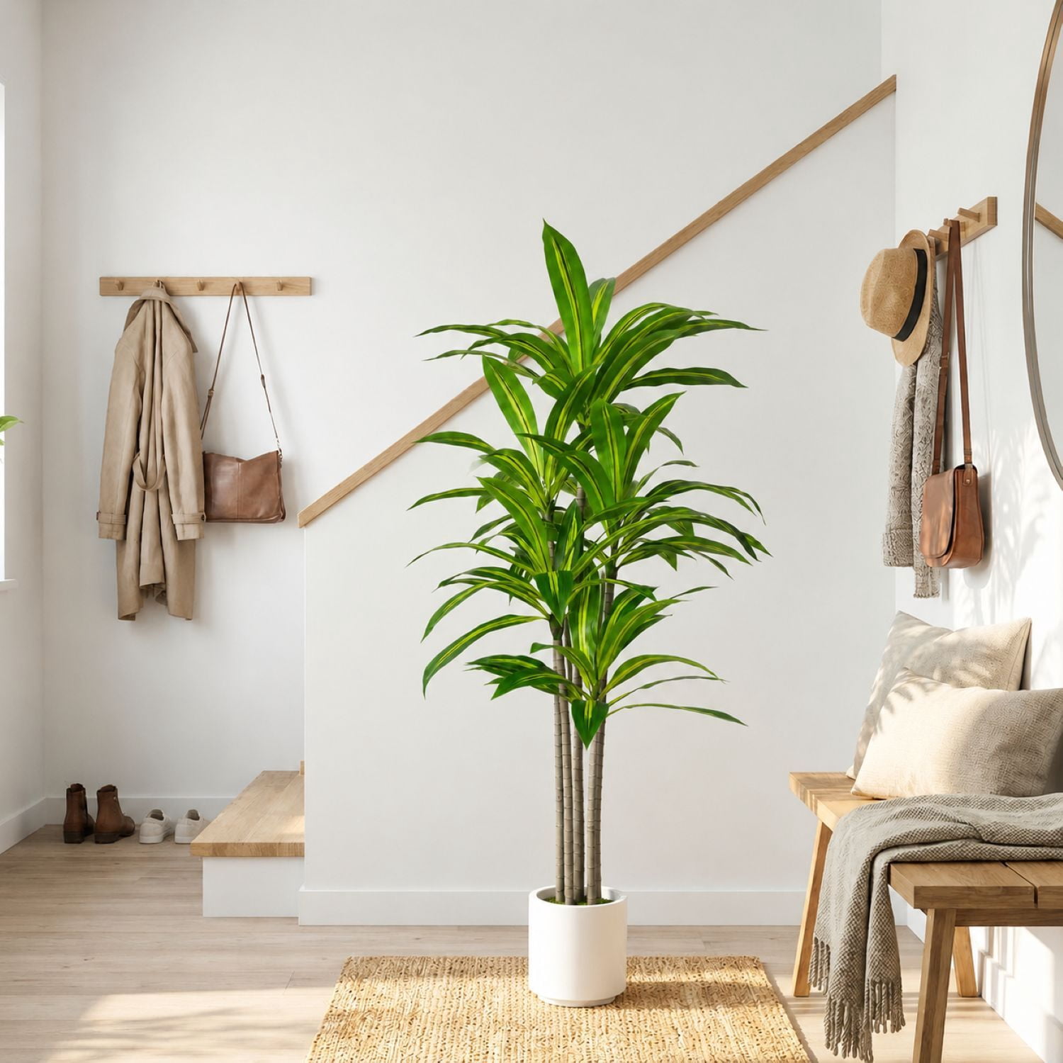 Easy4Home 5FT Artificial Plant Fake Dracaena Tree Potted Indoor Faux Floor Plant for Home Office Decor, White Pot