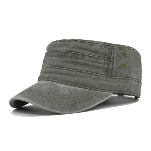 Unisex Cadet Cap: Vintage Washed Cotton Cap, Adjustable Flat-Top Baseball Cap, for Everyday Wear