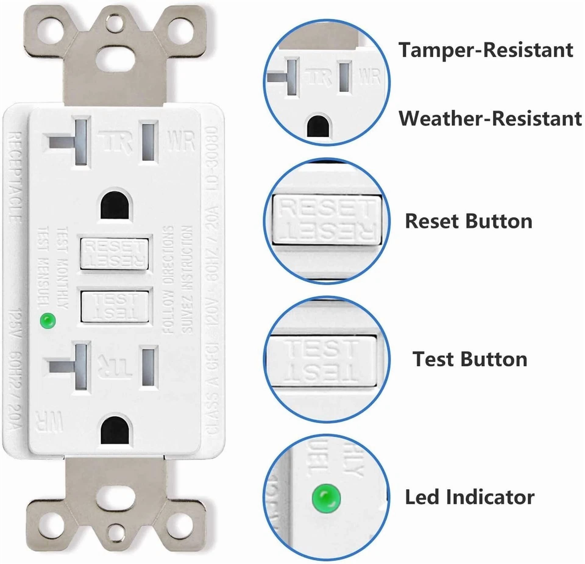 Gfi Outlet 20 Amp Wr Tr Gfci Receptacles With Plate For Outdoor Kitchen Bathroom