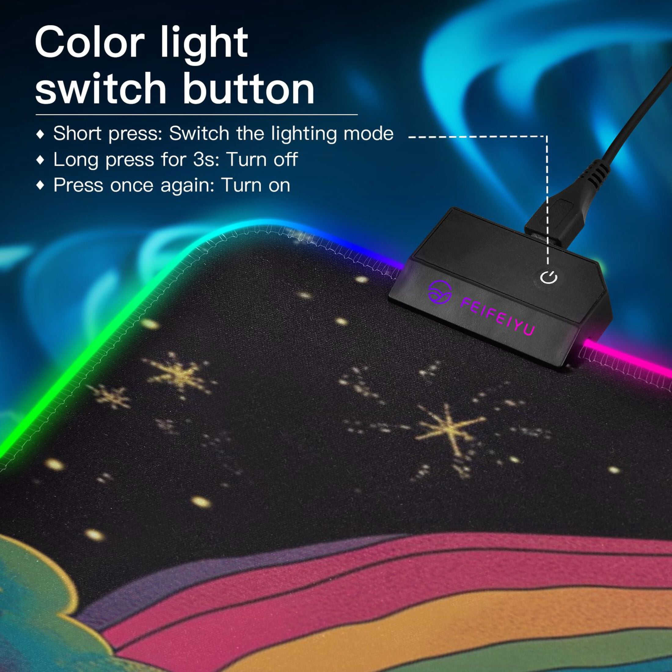 Large RGB Gaming Mouse Pad Led Glowing Mousepad Non-Slip Rubber Base 13 Light Modes 31.5x11.8 Cat Space Rainbow Planet