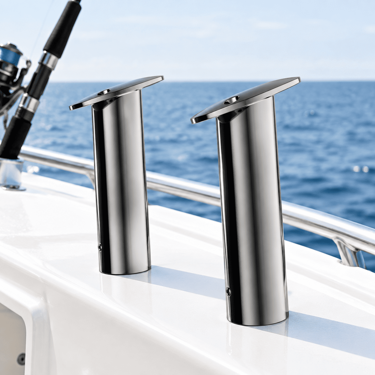 PVD Black 15 Degree Stainless Steel 316 Flush Mount Boat Fishing Rod Holder