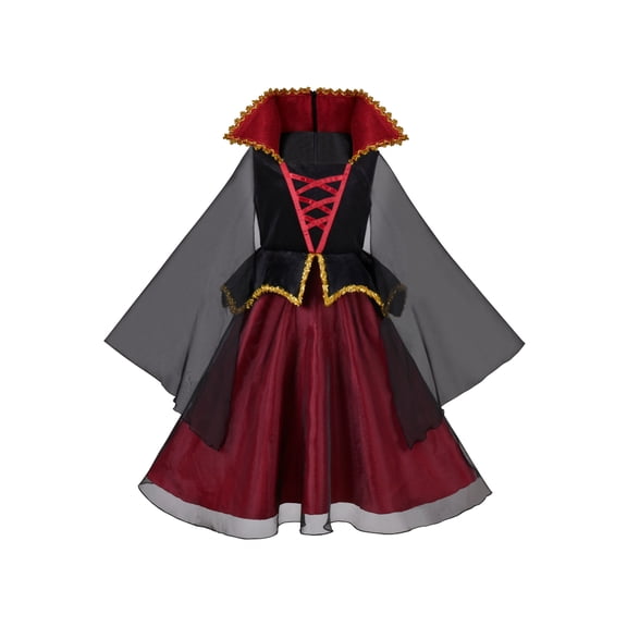 Girls Dress Red Black Vampire Mesh Queen Princess Halloween Carnival 5 Years