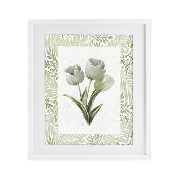 Stupell Industries Coastal Pale Green Tulip Trio White Framed Print Under Glass, 13 x 16, by Nan