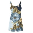 thumbnail image 3 of Usmixi Jumpsuits for Women Plus Size Loose Straight Wide Leg Breathable Cotton Linen Strap Vintage Short Jumpsuits Overalls Summer Formal Ethnic Style Print Crewneck Sleeveless Mini Rompers Blue xxl, 3 of 4