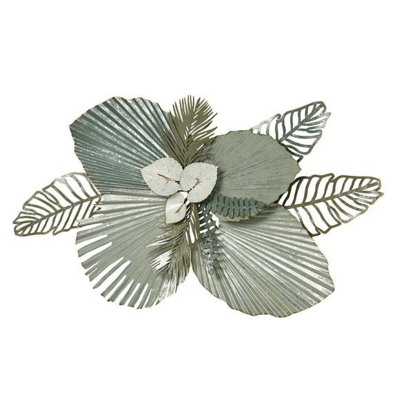 Handpainted Mystic Tropics Floral and Leaf Metal Wall Sculpture 37 x 20