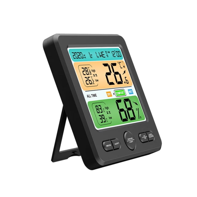 Cateissary TS-6211 termómetro de pantalla digital de alta precisión para interiores e higrómetro termómetro de reloj despertador de pantalla Termómetros Negro
