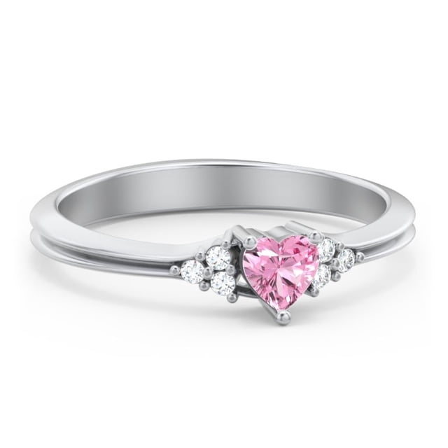 Bague en Forme de Cœur avec Accents d'Épaule - Tourmaline Rose (Octobre)
