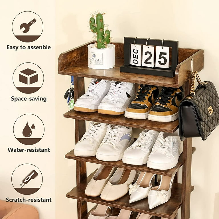 usikey Large Vertical Shoe Rack, 8 Tiers Wooden Shoes Racks with Bottom  Drawer, Top Storage & 2 Hooks, Double Shoes Storage, Modern Shoe Rack