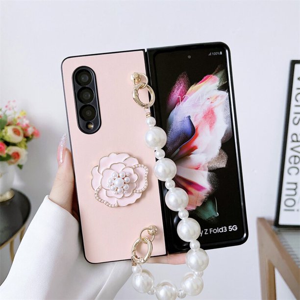 Funda de cuero Pearl Camellia Flower JoPhone para Samsung Galaxy Z Funda con bisagras Funda 4 3 5G Linda zhangmengya LED