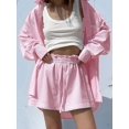 thumbnail image 6 of Women'S Cotton Summer 2 Piece Sets Long Sleeve Button Down Shirts Short Sets Vacation Outfits Pink M, 6 of 9