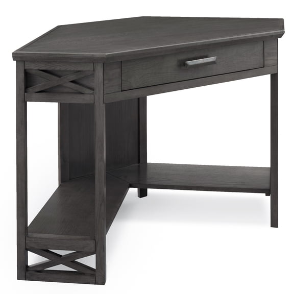 Oak Corner Desk with Drawer - Smoke Gray Computer Writing Table