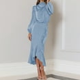 thumbnail image 6 of IDOPIP Women's Elegant Long Sleeve Satin Dress Mock Neck Elastic Waist Cocktail Party Maxi Dress, 6 of 7