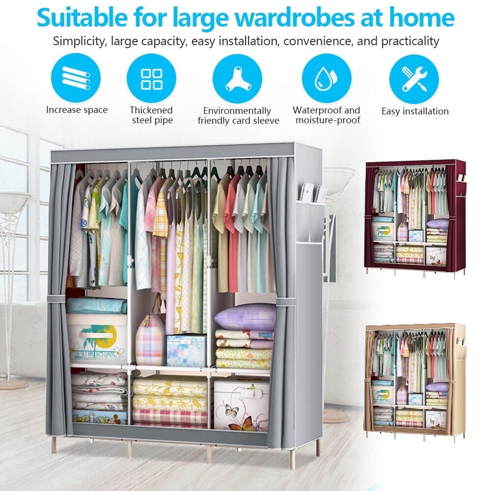 HadinEEon Portable Closet, 51-inch Wardrobe Storage with 3 Hanging
