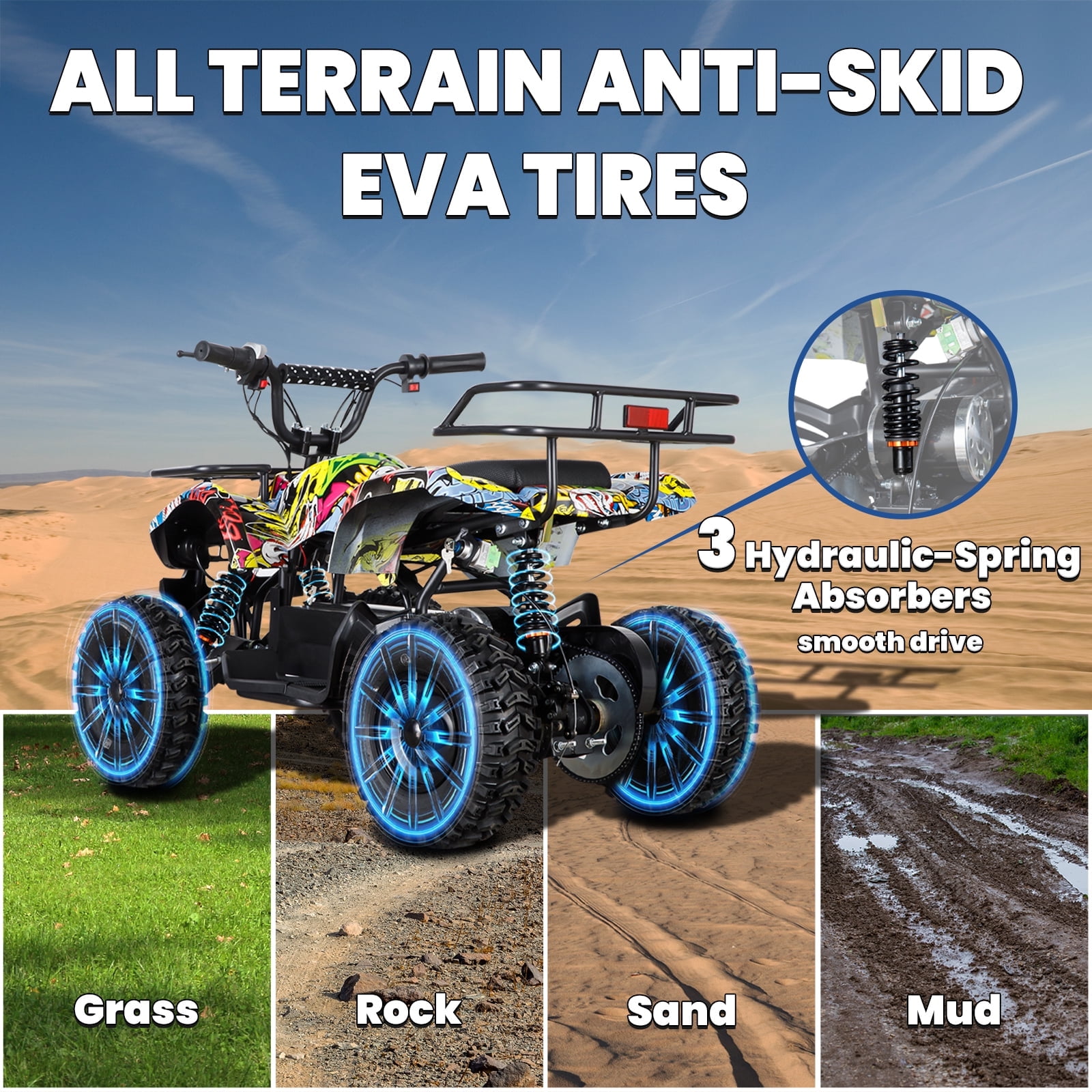 500W Dirt Quad 36V Powered Ride On ATV Electric Powerful 4 Wheeler for Big Kids Up to 16 mph Blue Walmart Business Supplies
