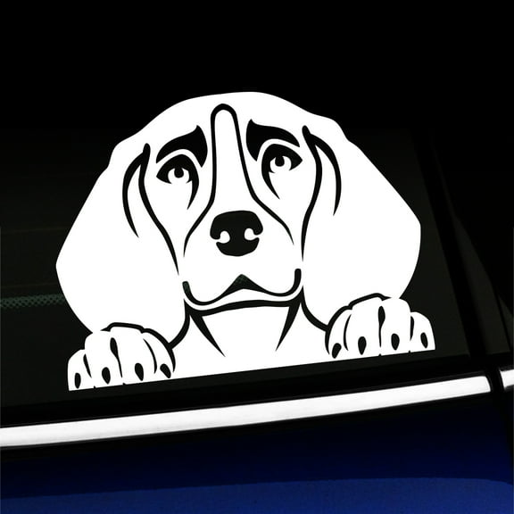 Peeking Beagle - Vinyl Car Decal - Choose Color - [WHITE]
