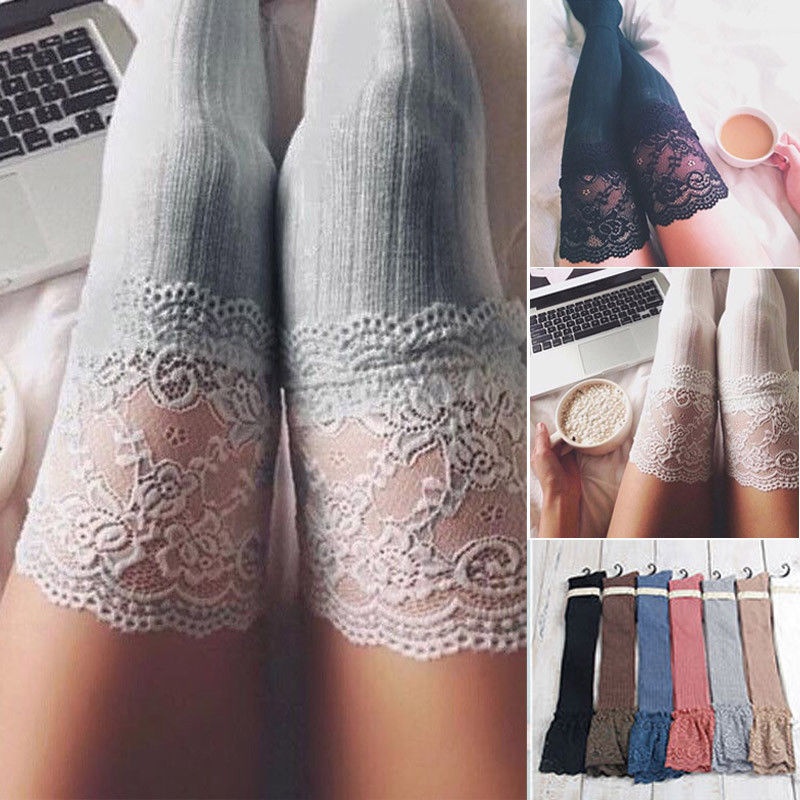 Women Winter Lace Cable Knit Over Knee Long Boot Thigh-High Warm Socks Leggings