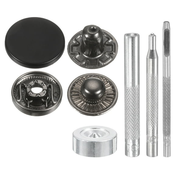 Uxcell 24Set 20mm Leather Snap Fastener Kit 2.76" Long w 4 Install Tools, Matte Black