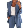 thumbnail image 2 of Women's Casual Long Sleeve Lapel Cardigan Suit, Solid Color Blend Fashion Outfit With Matching Pants, Suitable For Spring And Autumn Daily Wear, True To Size Fit, 2 of 5