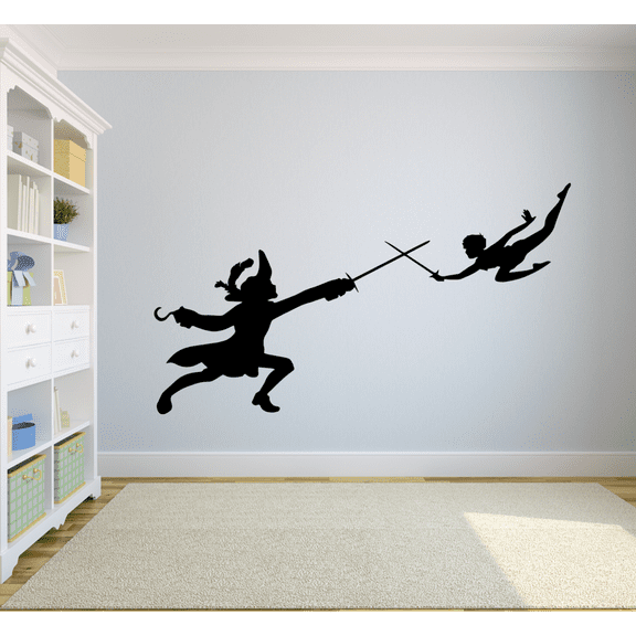 Disney Movie Peter Pan Character Captain hook And Peter Pan Sword Fight Vinyl Wall Art Sticker Wall Decal Decoration For Home Room Wall Boy Girl Room Playroom Wall Décor Décor Design Size (24x40 inch)