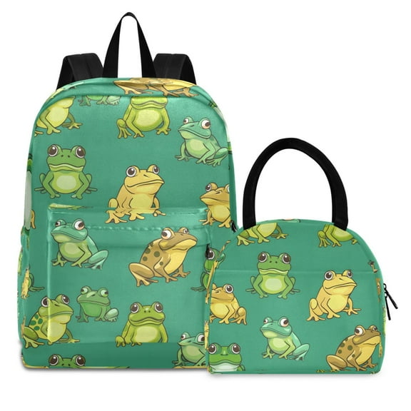 ALAZA Backpack Set Cartoon Frog Elementary School Bags Student BookBag with Lunch Bag