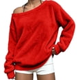 thumbnail image 2 of Tqcoqu Off the Shoulder Fuzzy Fleece Pullover Tops for Women, Long Sleeve Solid Color Loose Casual Warm Top, 2026 Fall Winter Fashion Clothes, 2 of 10