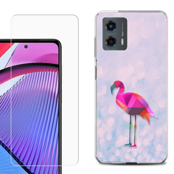 OneToughShield ® Compatible with Motorola Moto G 5G 2023, Shockproof Phone Case, with Tempered Glass Screen Protector - Flamingo / Polygon