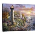 thumbnail image 1 of Cuadro decorativo lienzo faro luminoso sobre rocas olas al atardecer casa de campo junto al mar, lienzo costero en tela canvas horizontal, 1 of 7