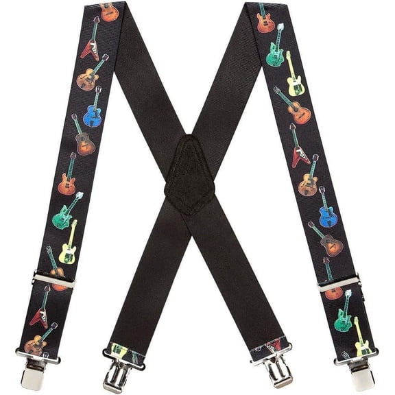 SuspenderStore Guitar Suspenders - 2-Inch Wide Elastic - Clip - 3 Sizes