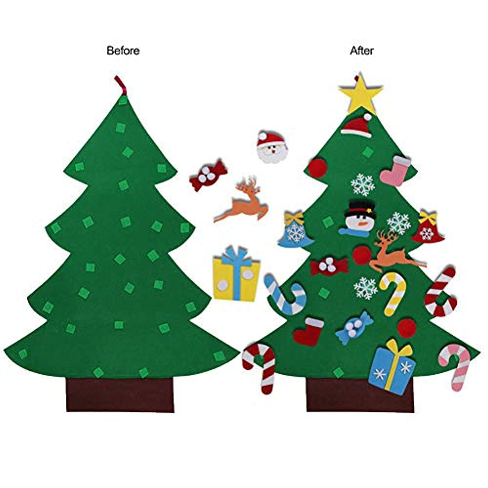 Fansport Felt Christmas Tree DIY Xmas Tree With LED String Lights 30Pcs Ornaments For Kids Xmas Gifts Home Door Wall Decoration Xmas Gifts New Year Decorations