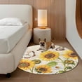 thumbnail image 2 of Yellow Sunflowers Round Area Rug 5Ft Washable Circle Rugs for Living Room Bedroom, Country Farm Butterfly Flower Light Beige Non-Slip Carpet Floor Mats Indoor Outdoor Carpet Runner Home Decor, 2 of 8
