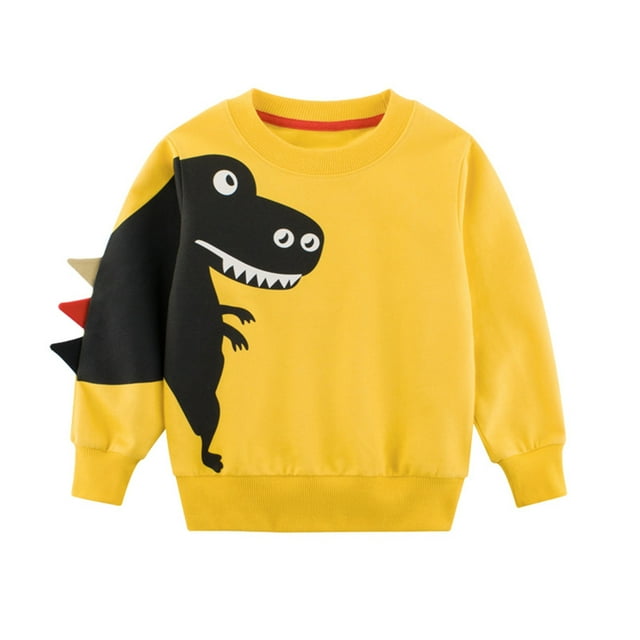 YOUSNH Chandails en Molleton Garçons Tout-Petits Manches Longues Sport Pull Dinosaure Col Rond Jaune 12-18 Mois