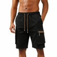 thumbnail image 2 of Men Summer Cargo Shorts Elastic Waist Drawstring Waffle Texture Multi Pockets with Zipper Sides Loose Fit Casual Workout Mid Length for Young Adults, 2 of 7