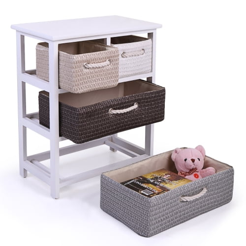 ptxflj 4Drawer Storage Unit with Woven Baskets, Drawer Dresser Chest