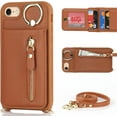 thumbnail image 6 of iPhone SE 2022/2020 Phone Case with Card Holder,iPhone 7/8 Case Wallet for Women Men with Strap,Crossbody Lanyard Cases with Credit Card Slots Kickstand and Stand Ring Holder Case,4.7",Brown, 6 of 15