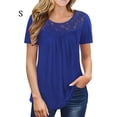 thumbnail image 3 of Qarigey Camiseta de mujer Túnica plisada Top Cuello Manga corta Blusa de encaje de encaje de manga corta Prendas para la parte del cuerpo Azul S Qarigey AP003108-31, 3 of 5