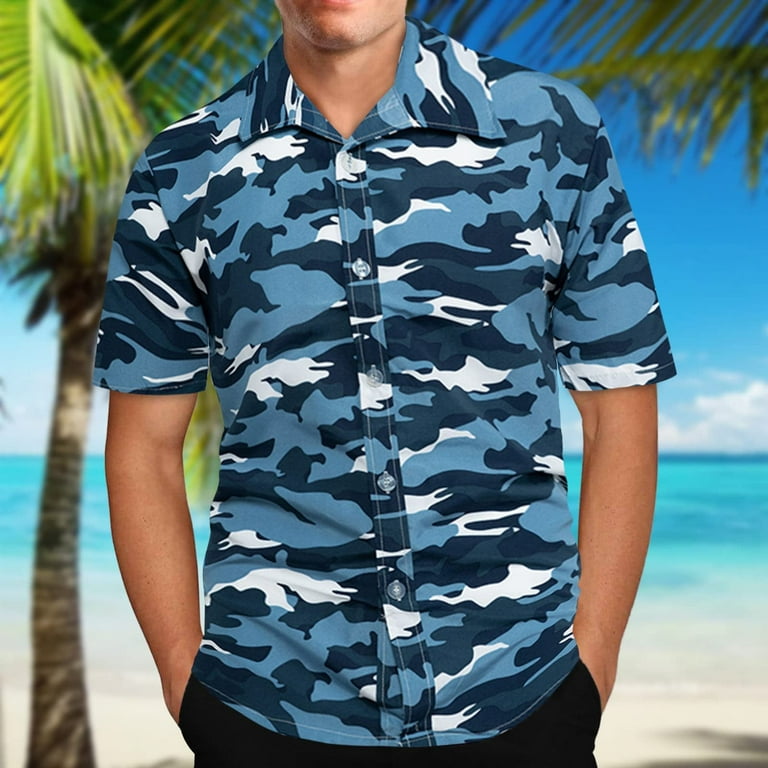 ZCFZJW Aloha Hawaiian Shirts for Men Funny Tropical Printed Beach Holiday  Shirt Big and Tall Casual Short Sleeve Button-Down Shirts Blue XL