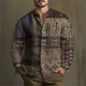 thumbnail image 1 of Camisa de hombre con estampado retro étnico nuevo de primavera y otoño para uso diario, camisa de cuello alto, manga larga, cuello vuelto, botones, 1 of 6