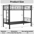 thumbnail image 6 of Hommoo Twin over Twin Bunk Bed with Ladder and high Guardrail, Able to Split Metal Bunk Bed for Teen & Adults, Storage Space, Noise Free, No Box Spring Needed, Black, 6 of 6
