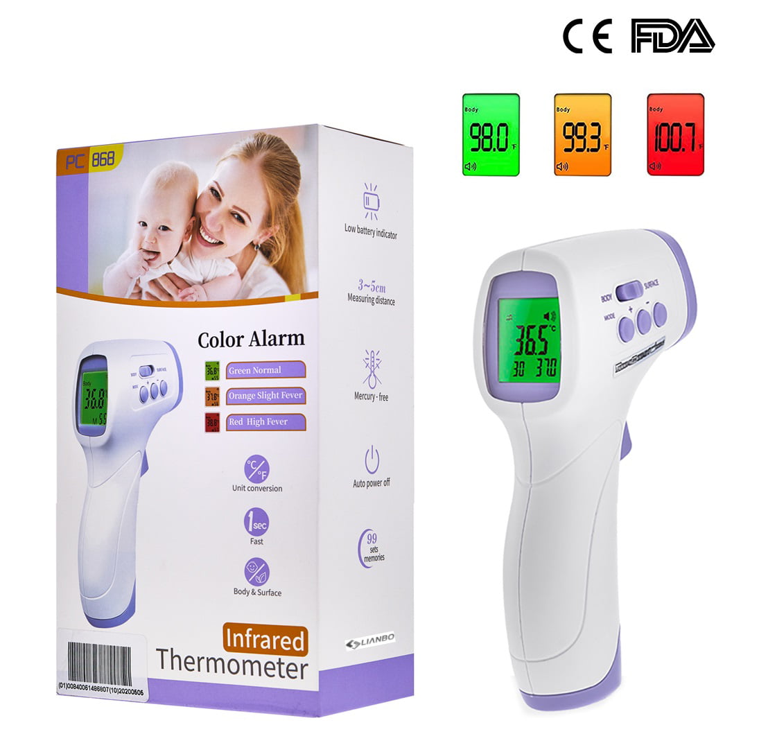 Digital No Touch Digital Infrared Temporal Forehead Thermometer Color LCD CE 
