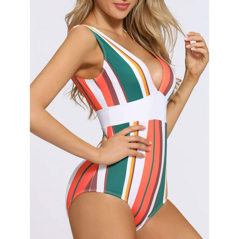 Rainbow striped one piece swimsuit 2025